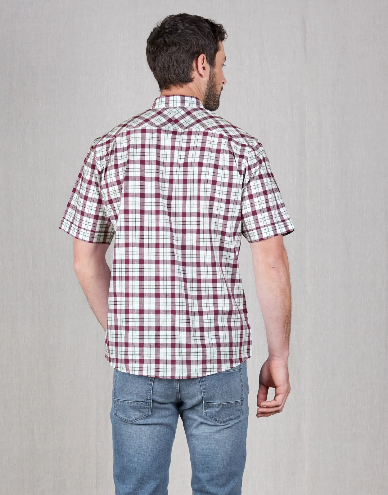 Raglan Burgundy Check Short Sleeve Shirt