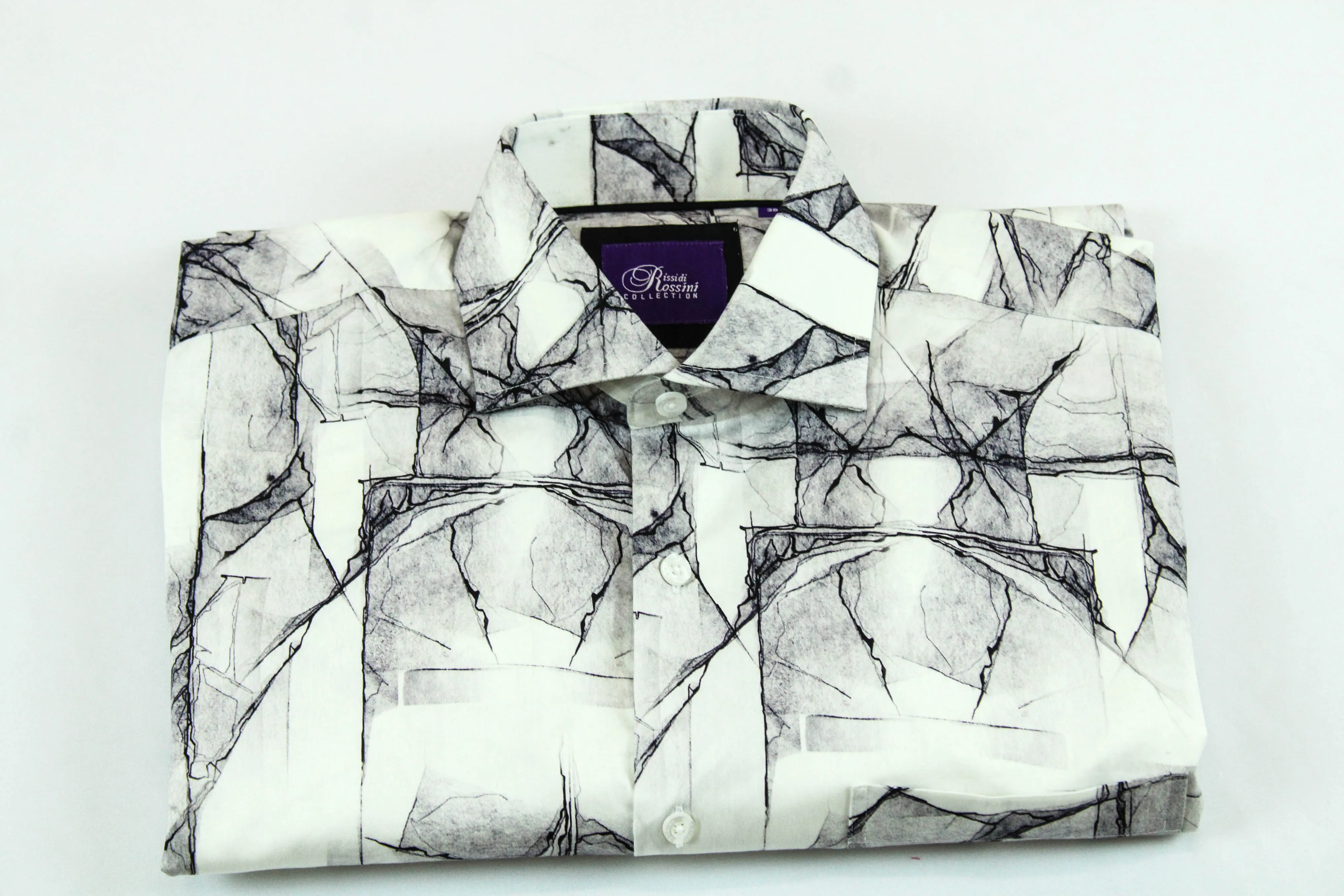 Rossini LS Reg Marble Pattern Grey Shirt