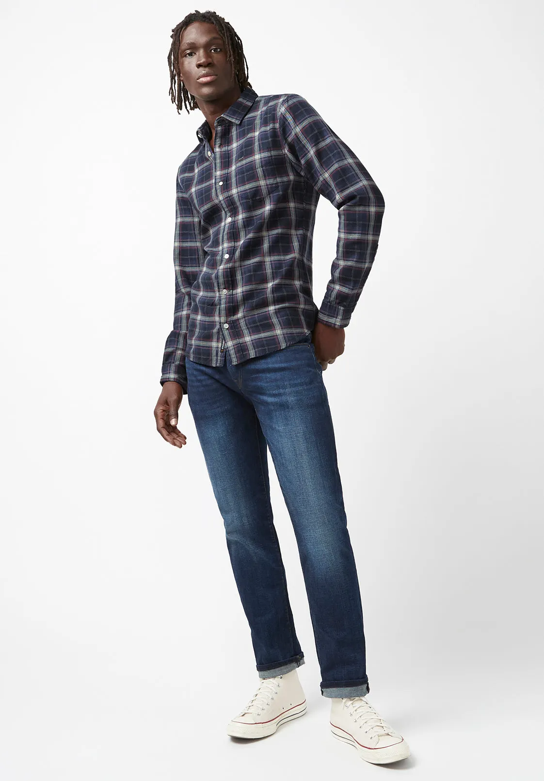 Sago Men’s Long-Sleeve Shirt in Midnight Blue Plaid - BM24029