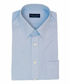 Slim Fit Blue Solid Point Collar Supima® Cotton Non-Iron Pinpoint Oxford Dress Shirt