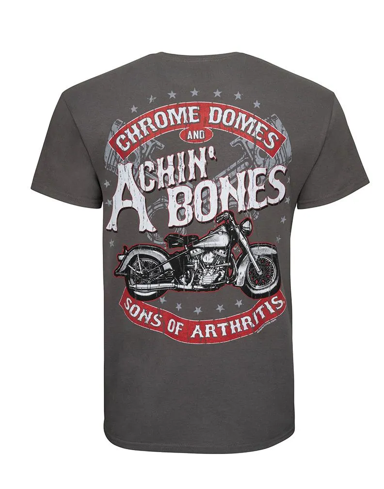 Sons of Arthritis Chrome Domes & Achin Bones Grey Biker T-Shirt (Pocket Tee)