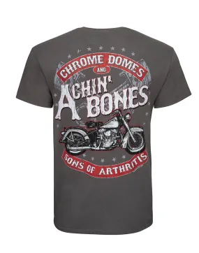 Sons of Arthritis Chrome Domes & Achin Bones Grey Biker T-Shirt (Pocket Tee)