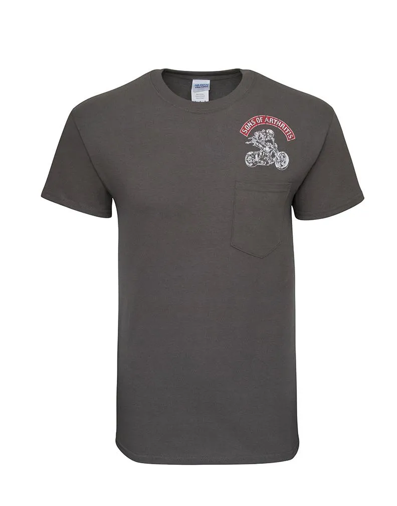 Sons of Arthritis Chrome Domes & Achin Bones Grey Biker T-Shirt (Pocket Tee)