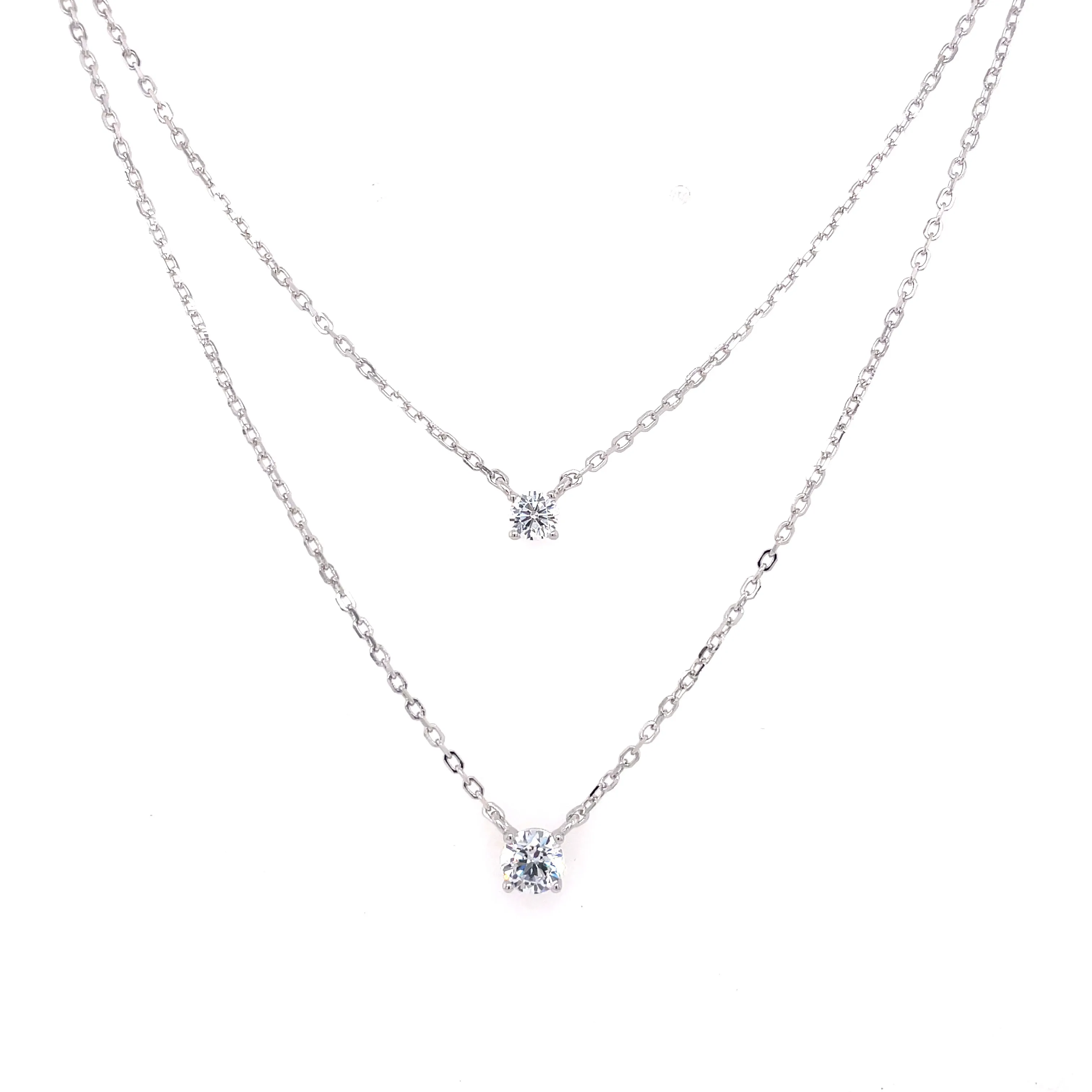 Sterling Silver Double Round CZ Necklace