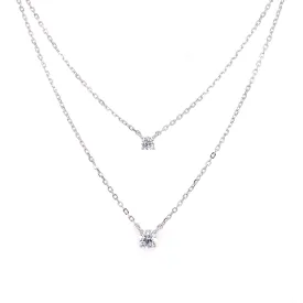 Sterling Silver Double Round CZ Necklace