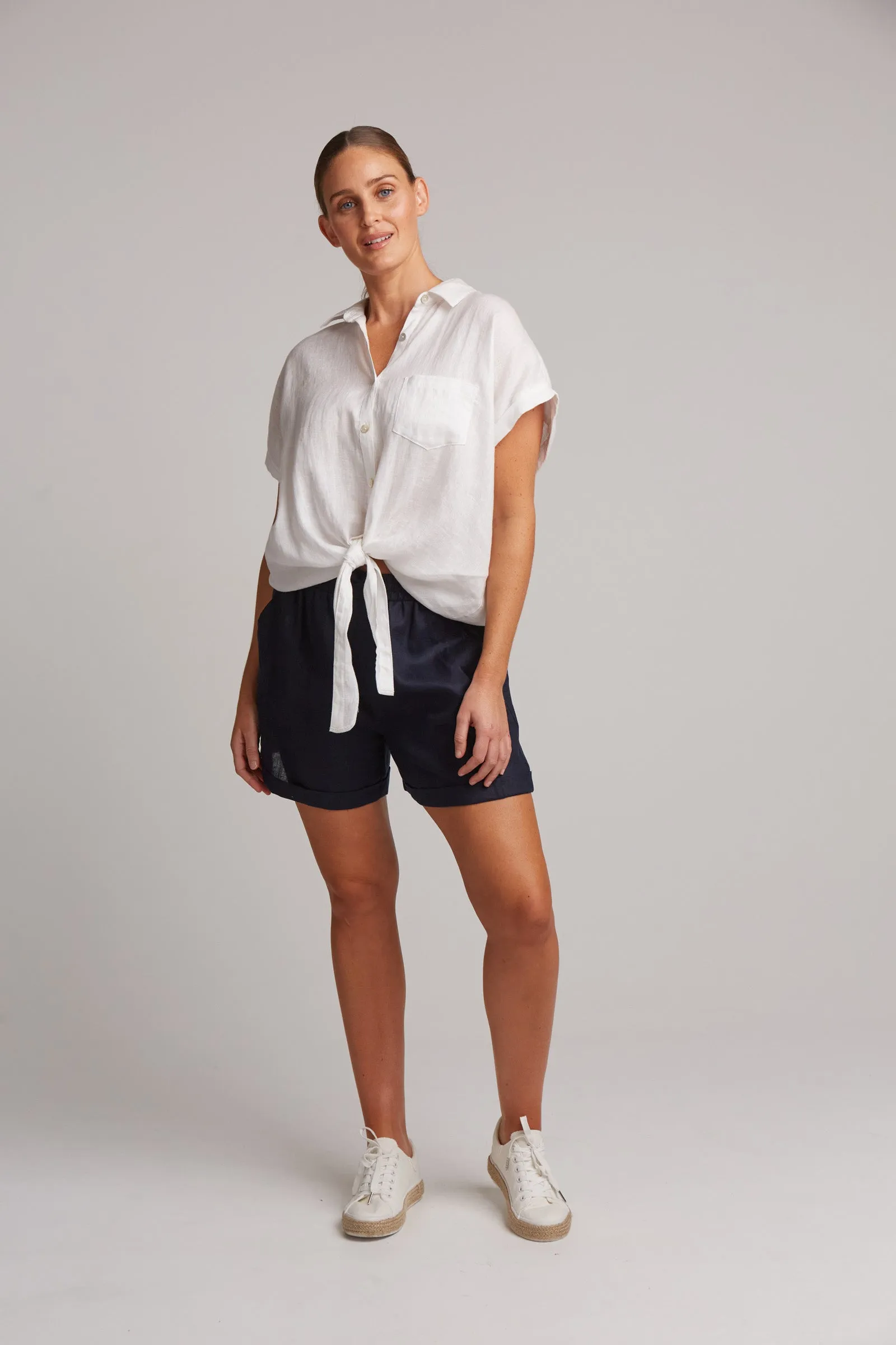 Studio Tie Front Linen Shirt - White