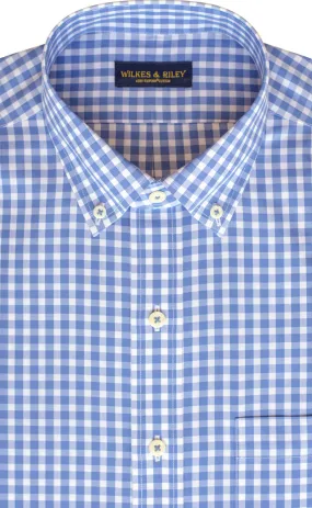 Tailored Fit Blue Gingham Button-Down Collar Supima® Non-Iron Cotton Broadcloth Sport Shirt