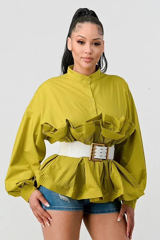 The Lime Light- Ruffled Blouse