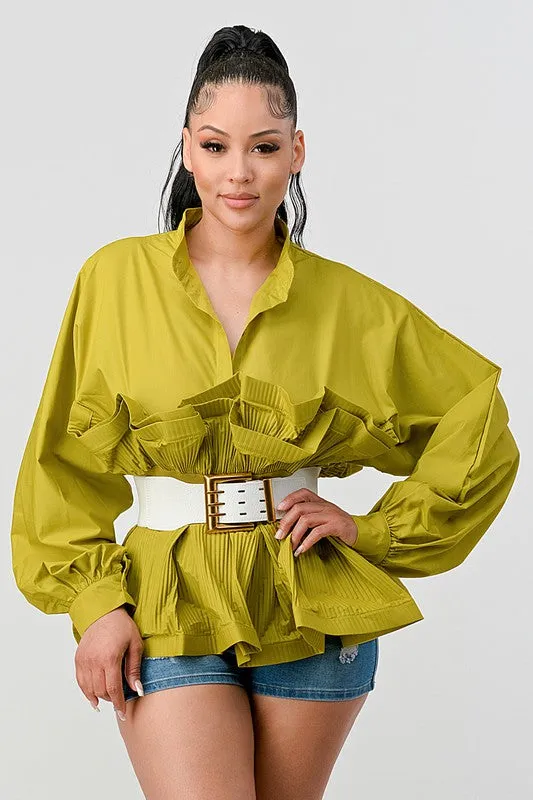 The Lime Light- Ruffled Blouse