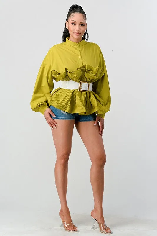 The Lime Light- Ruffled Blouse