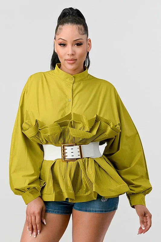 The Lime Light- Ruffled Blouse