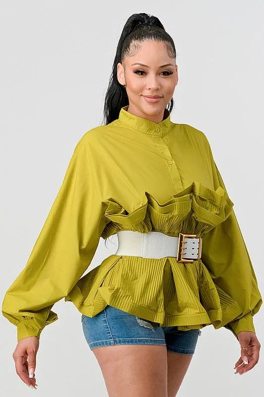 The Lime Light- Ruffled Blouse