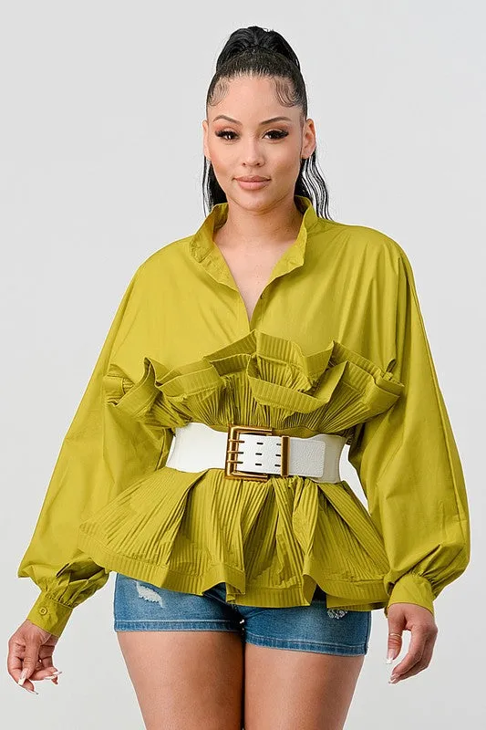 The Lime Light- Ruffled Blouse