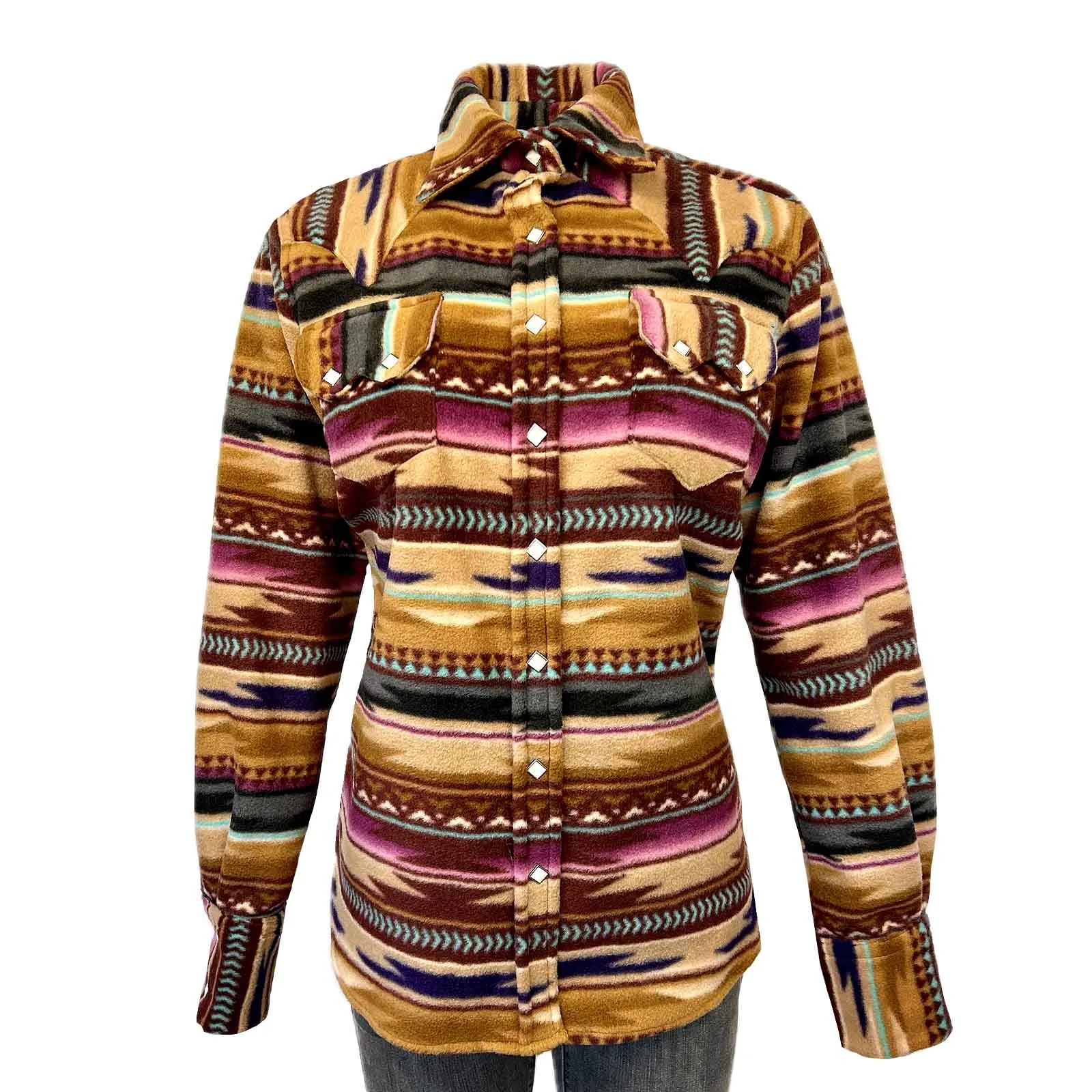 Women's Chamois Pattern Fleece Western Shirt in Plum